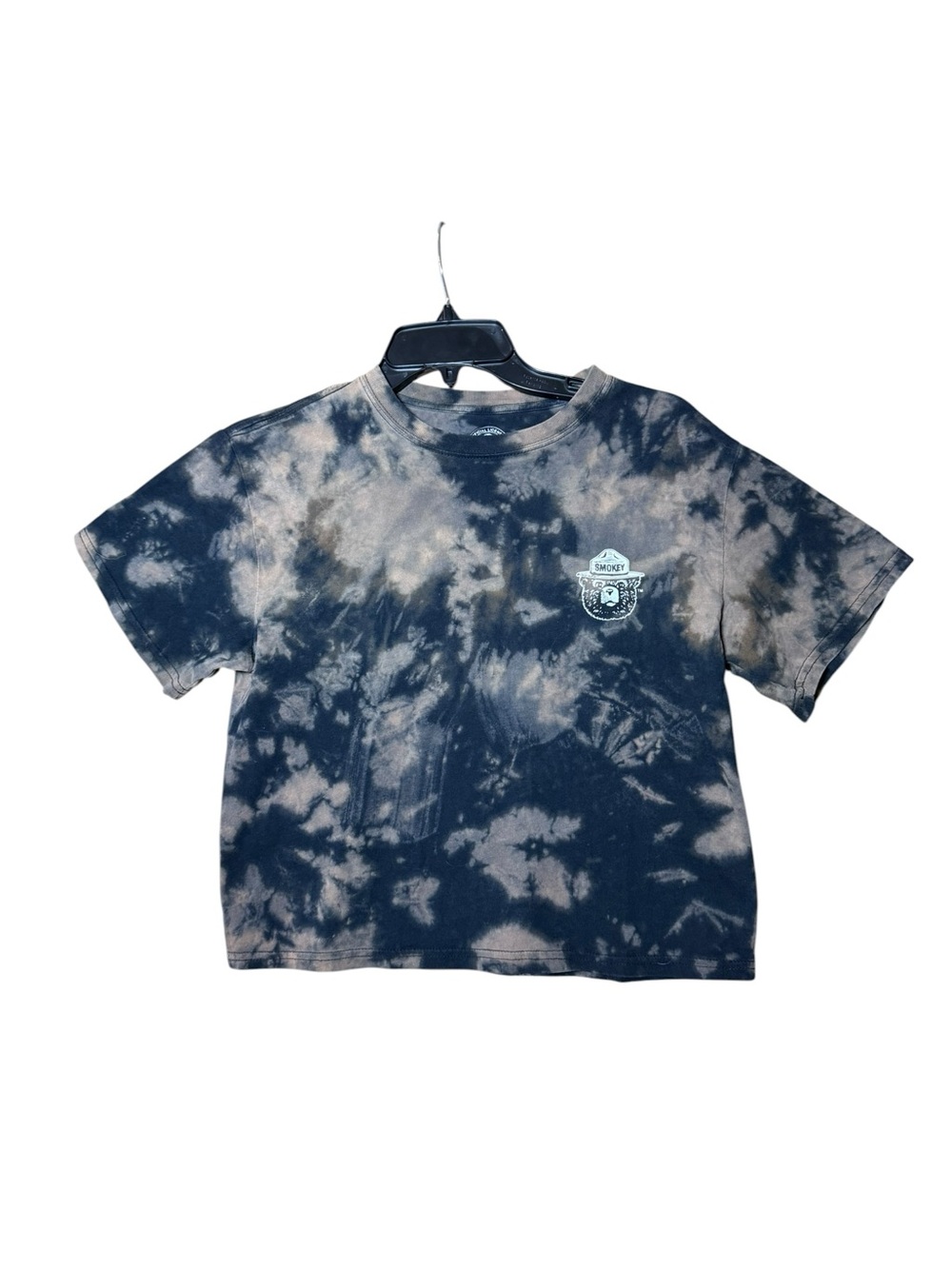 Smokey Bear Brown/Tan Tie Dye Graphic Retro Cropped Cotton T-Shirt Size Small